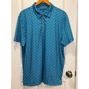 Chubbies Mens XXL Performance Polo Shirt Teal Tropical Palm Tree Sun Print Golf